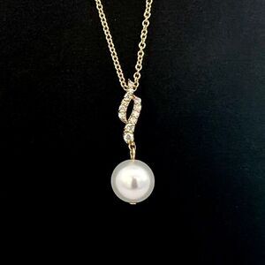Natural Akoya Pearl Diamond Pendant18" 14k YG 8.02 mm Certified $1,090 310567